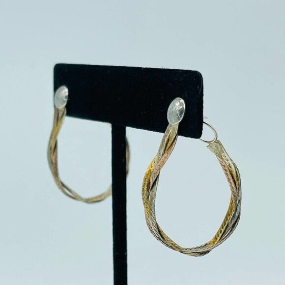 Sterling Silver Multi-tone  Twisted Earrings Italy 92.5 - Picture 2 of 8
